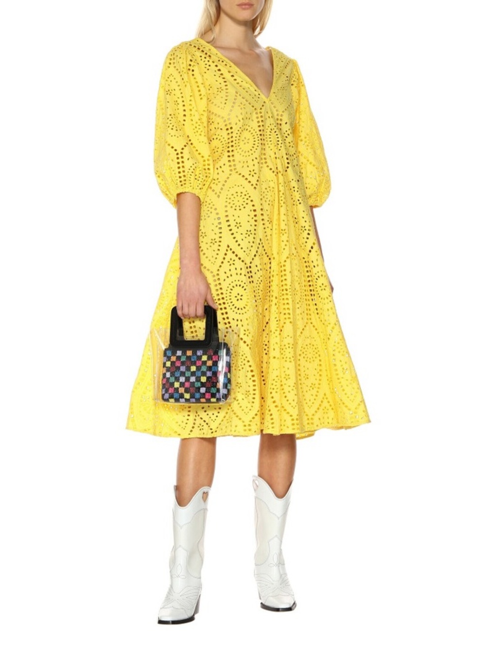 GANNI Cotton broderie anglaise dress in maize yellow size 34
